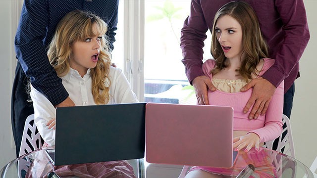 DaughterSwap – Yaramaz Gençler River Lynn ve Celestina Blooms Kötü Notları Nedeniyle Üvey Babaları Tarafından Disiplin Altına Alındı
